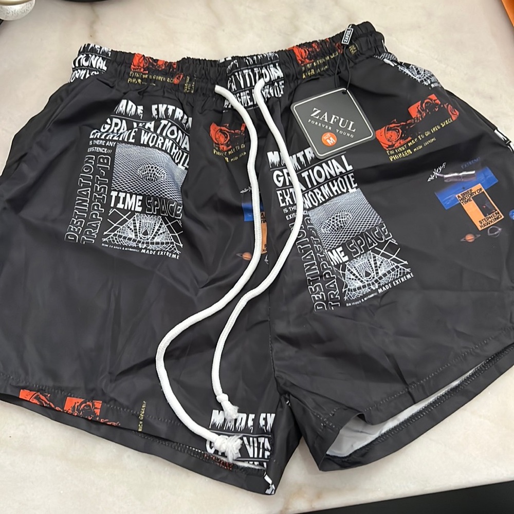 New Boys Zaful swim trunks with drawstring , back and side pockets Sz M (10/12)
